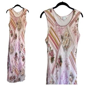 Y2K Dressbarn beaded floral patchwork bias cut maxi dress romantic fairy sz 1X